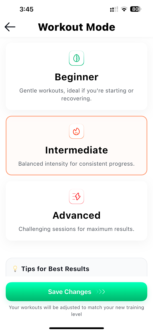 Lumbra iOS & Android Fitness App mobile app screen 2