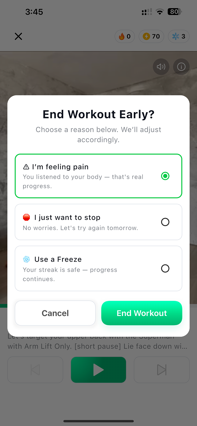 Lumbra iOS & Android Fitness App mobile app screen 4